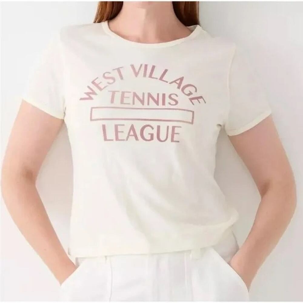 NWT J. Crew Crop West Side Village Tennis League Short Sleeve T-Shirt XXS Cream